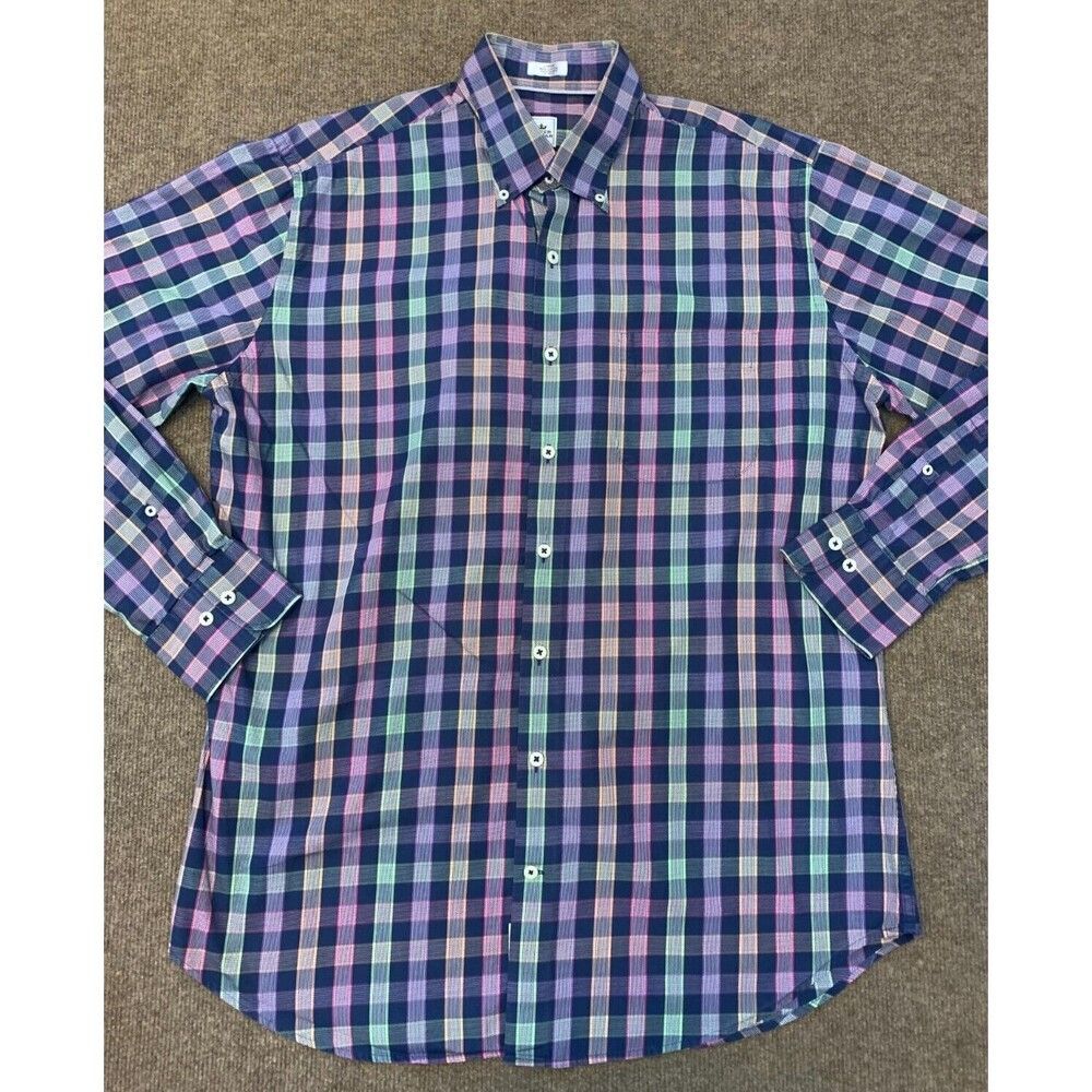 Peter Millar Plaid Button Down Shirt Mens L Gingham Long Sleeve Cotton Knit